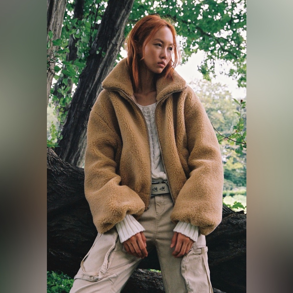 Free People Cozy Tan Sherpa Jacket